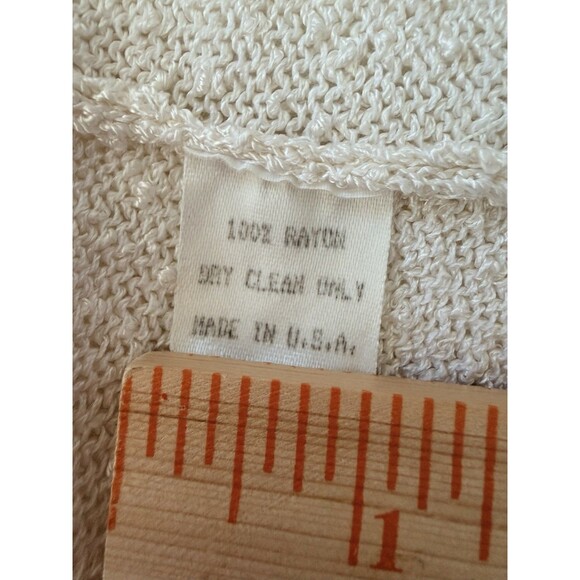 Ball of Cotton Knit Tie-Front Cardigan Cream 100% Rayon Large Made in USA - Picture 15 of 16